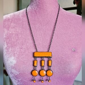 Vintage Handmade Clay Necklace. Orange Necklace. Pendant Necklace.